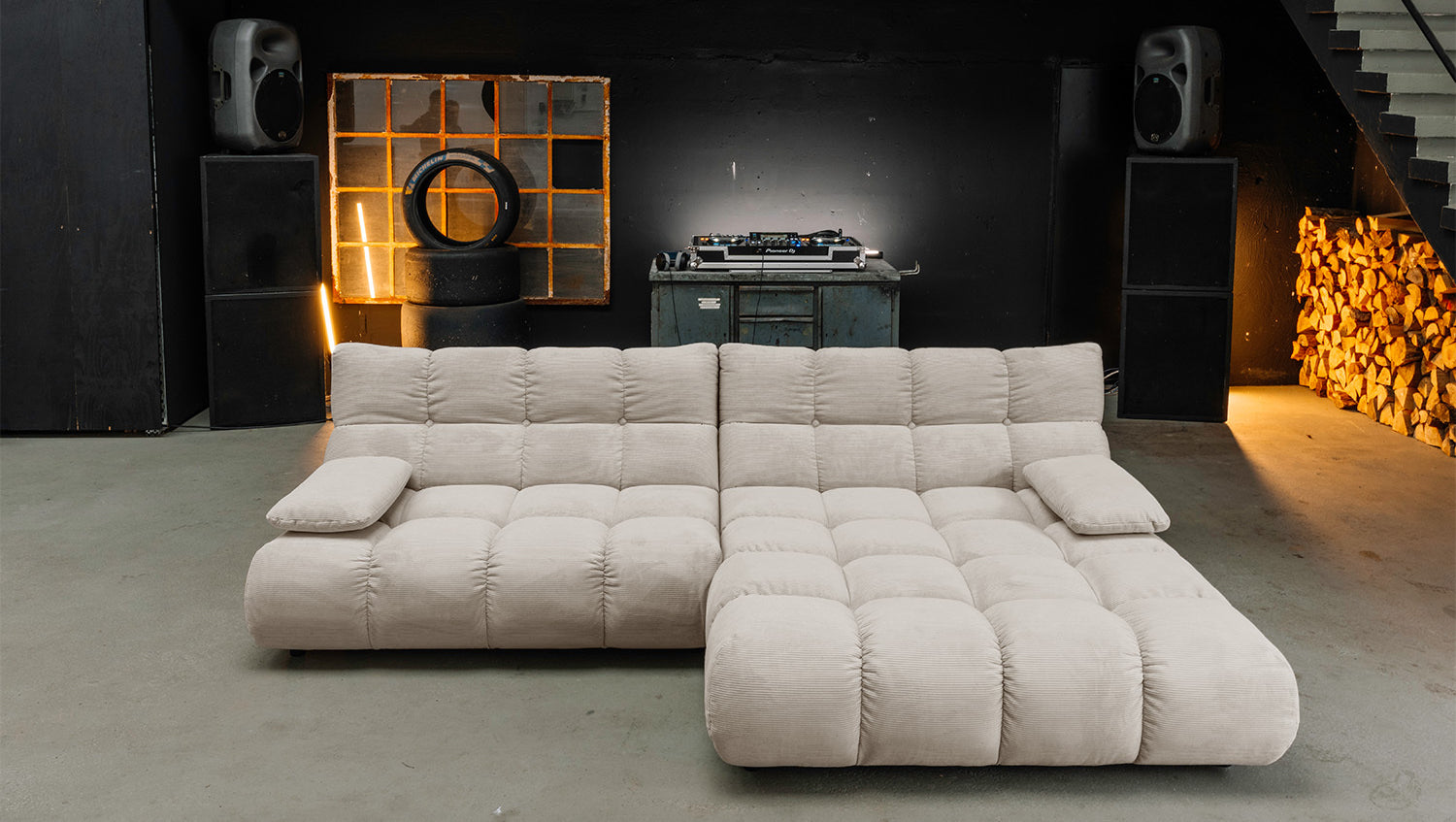 KAWOLA Sitzgruppe VIVIEN Ecksofa Drehsessel Hockerbank Feincord beige