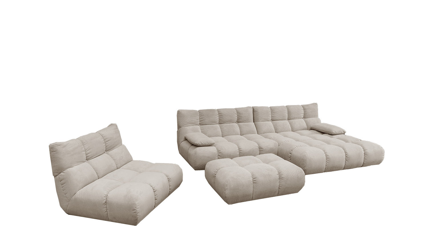 KAWOLA Sitzgruppe VIVIEN Ecksofa Drehsessel Hockerbank Feincord beige
