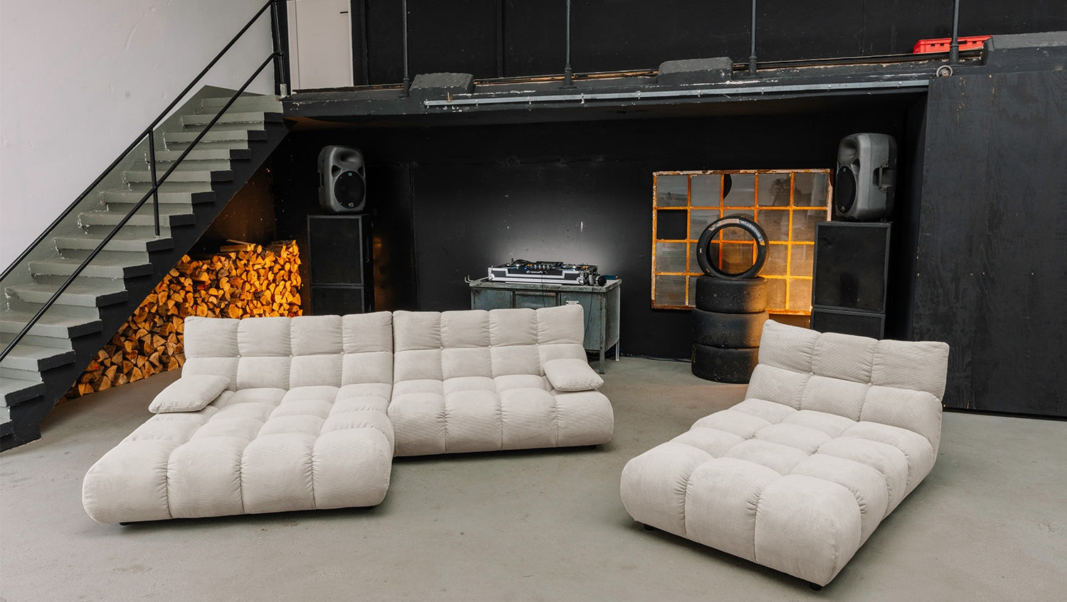 KAWOLA Sitzgruppe VIVIEN Ecksofa Drehsessel Hockerbank Feincord beige
