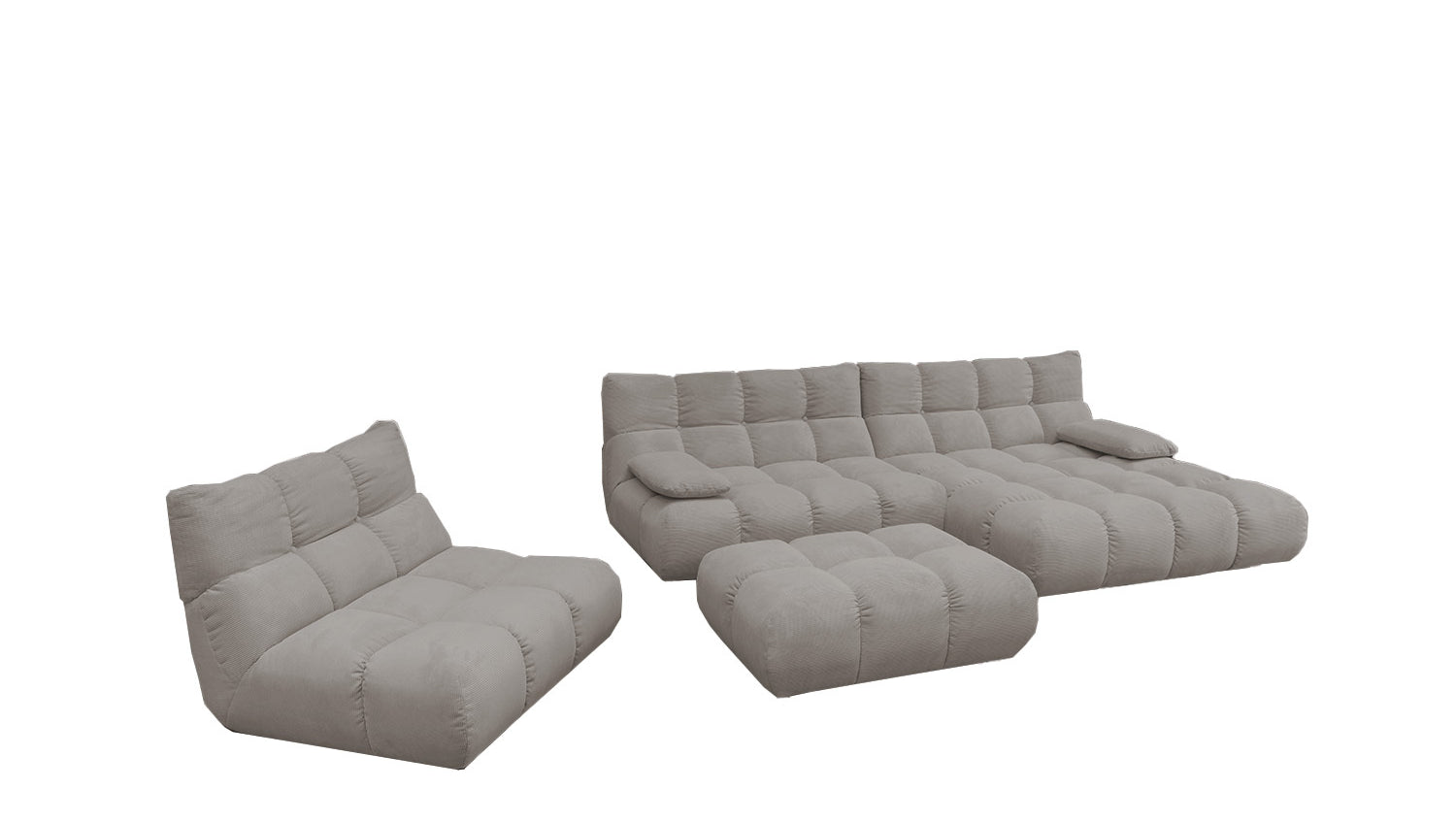 KAWOLA Sitzgruppe VIVIEN Ecksofa Drehsessel Hockerbank Feincord grau