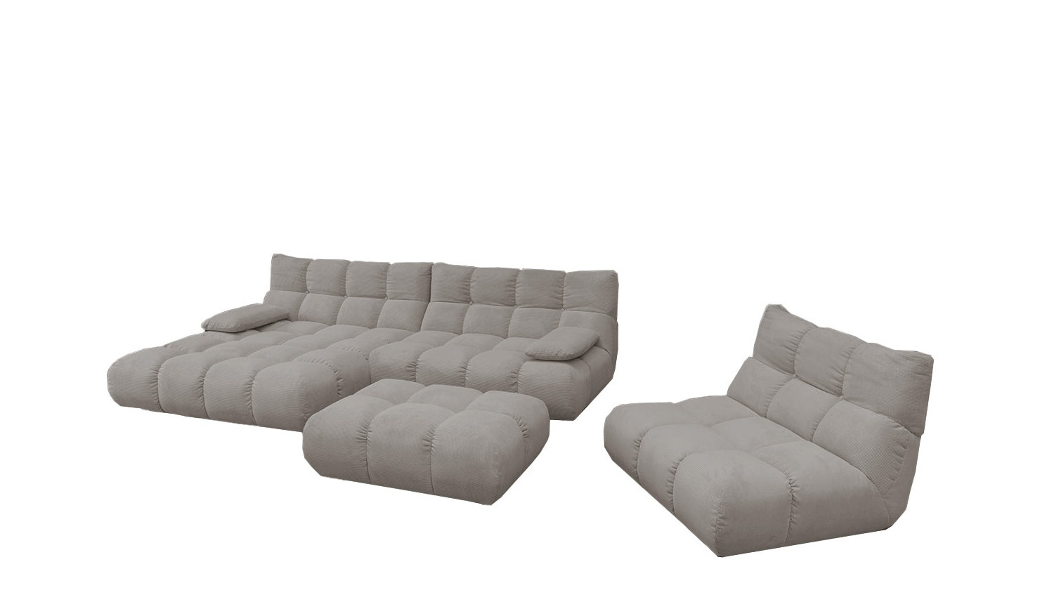 KAWOLA Sitzgruppe VIVIEN Ecksofa Drehsessel Hockerbank Feincord grau