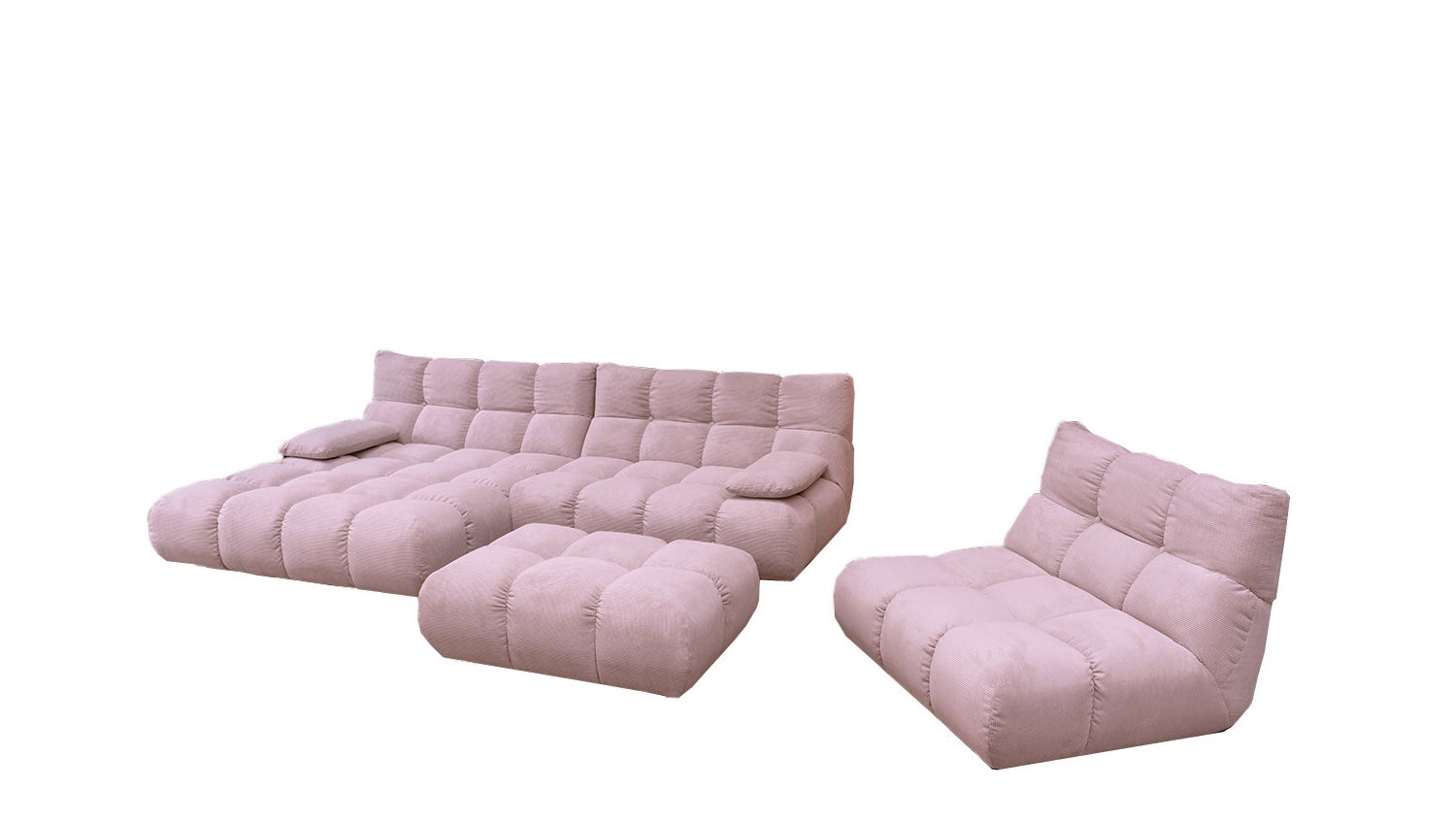 KAWOLA Sitzgruppe VIVIEN Ecksofa Drehsessel Hockerbank Feincord rosa