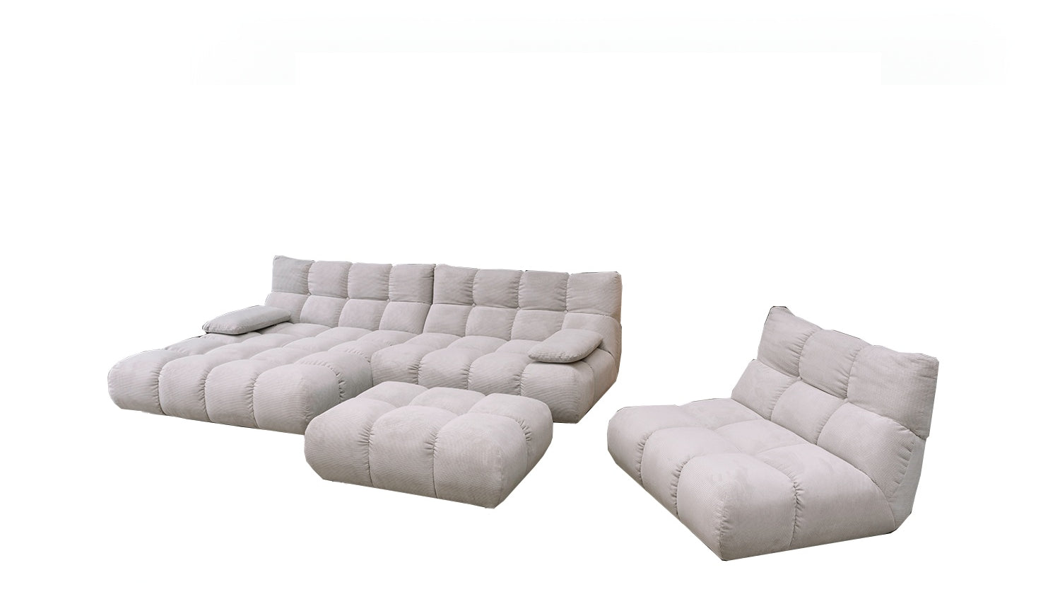 KAWOLA Sitzgruppe VIVIEN Ecksofa Drehsessel Hockerbank Feincord silber