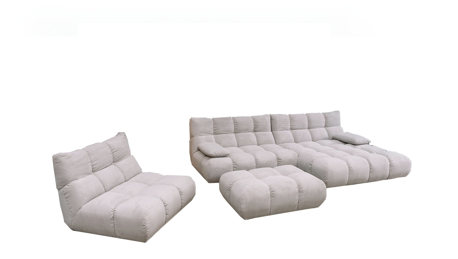 KAWOLA Sitzgruppe VIVIEN Ecksofa Drehsessel Hockerbank Feincord silber