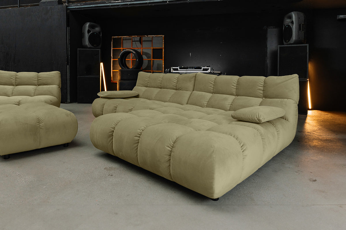 KAWOLA Sitzgruppe VIVIEN Ecksofa Drehsessel Hockerbank Velvet oliv