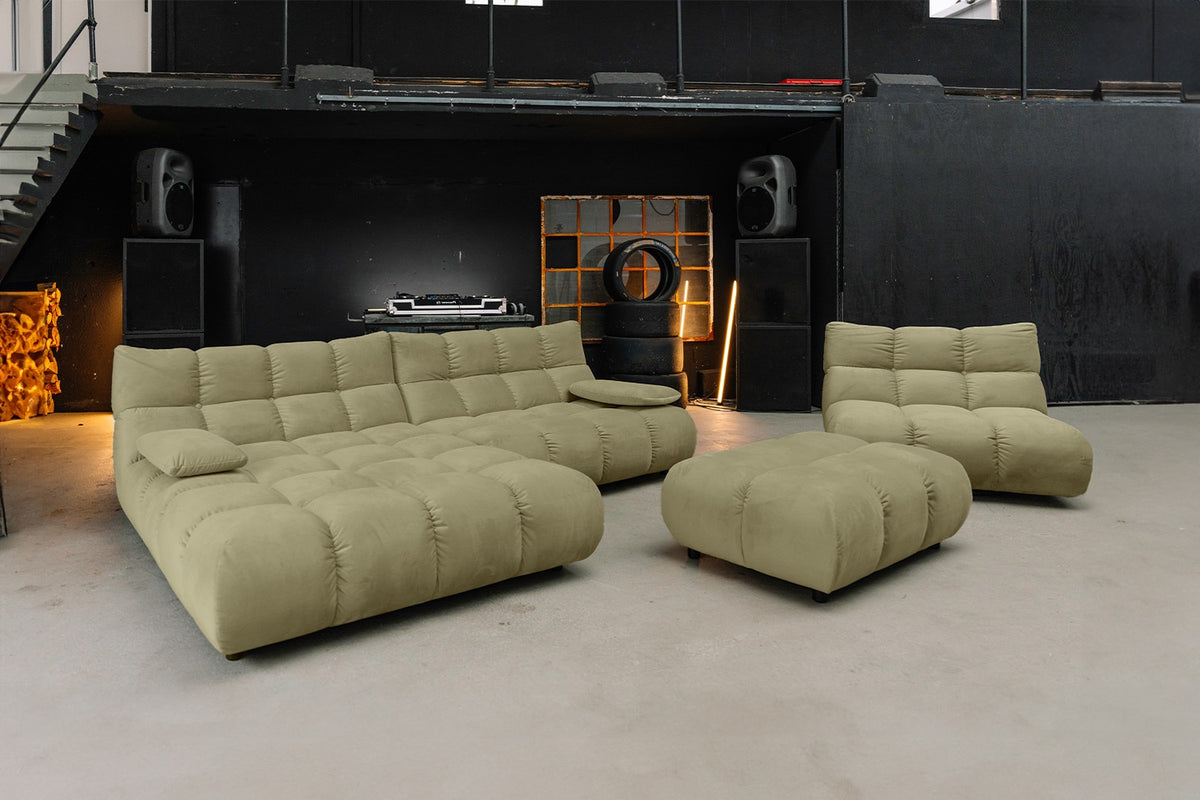 KAWOLA Sitzgruppe VIVIEN Ecksofa Drehsessel Hockerbank Velvet oliv
