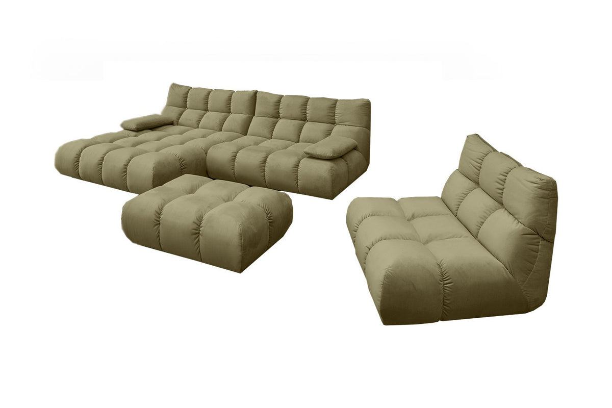 KAWOLA Sitzgruppe VIVIEN Ecksofa Drehsessel Hockerbank Velvet oliv
