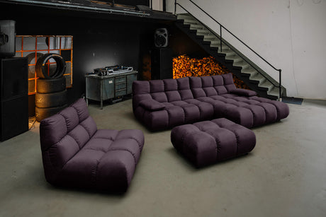 KAWOLA Sitzgruppe VIVIEN Ecksofa Drehsessel Hockerbank Velvet purple, Rechts