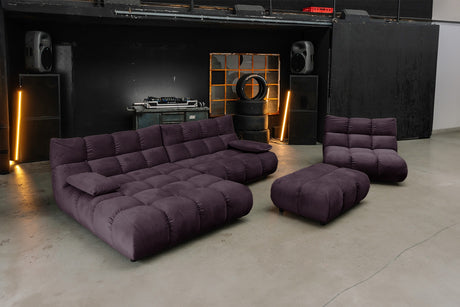 KAWOLA Sitzgruppe VIVIEN Ecksofa Drehsessel Hockerbank Velvet purple, Links