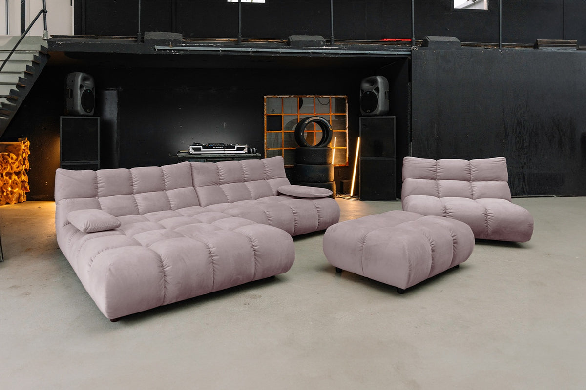 KAWOLA Sitzgruppe VIVIEN Ecksofa Drehsessel Hockerbank Velvet roségrau