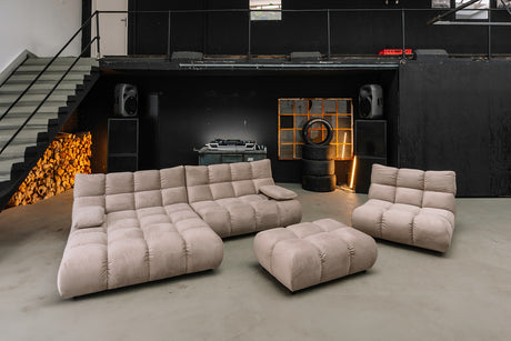 KAWOLA Sitzgruppe VIVIEN Ecksofa Drehsessel Hockerbank Velvet sand