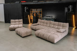 KAWOLA Sitzgruppe VIVIEN Ecksofa Drehsessel Hockerbank Velvet sand