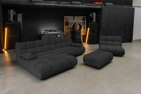 KAWOLA Sitzgruppe VIVIEN Ecksofa Drehsessel Hockerbank Velvet schwarz, Links