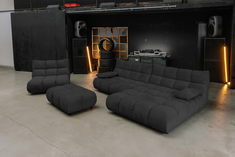 KAWOLA Sitzgruppe VIVIEN Ecksofa Drehsessel Hockerbank Velvet schwarz