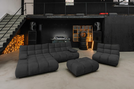 KAWOLA Sitzgruppe VIVIEN Ecksofa Drehsessel Hockerbank Velvet schwarz
