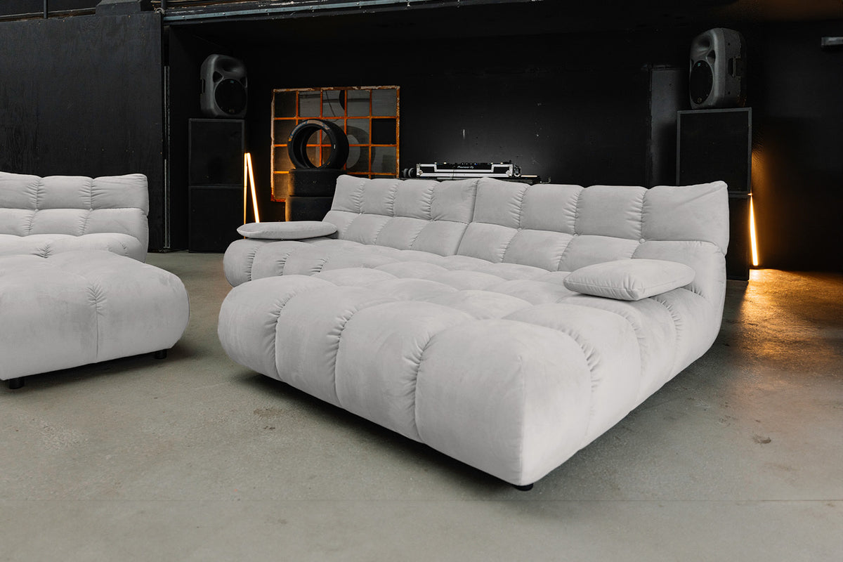 KAWOLA Sitzgruppe VIVIEN Ecksofa Drehsessel Hockerbank Velvet silber