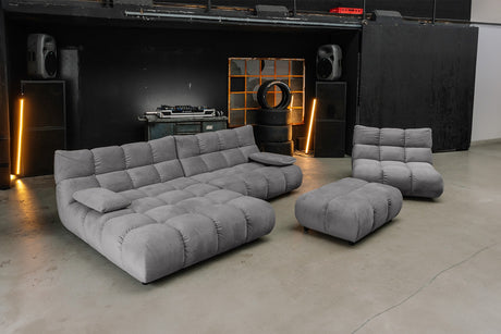 KAWOLA Sitzgruppe VIVIEN Ecksofa Drehsessel Hockerbank Velvet stone, Links