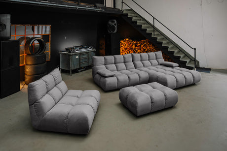 KAWOLA Sitzgruppe VIVIEN Ecksofa Drehsessel Hockerbank Velvet stone, Rechts