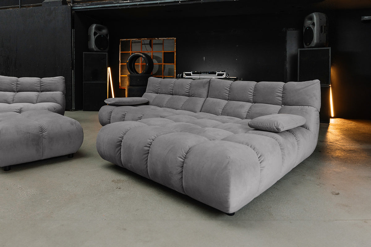 KAWOLA Sitzgruppe VIVIEN Ecksofa Drehsessel Hockerbank Velvet stone