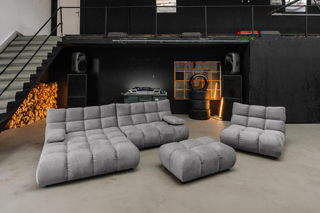 KAWOLA Sitzgruppe VIVIEN Ecksofa Drehsessel Hockerbank Velvet stone