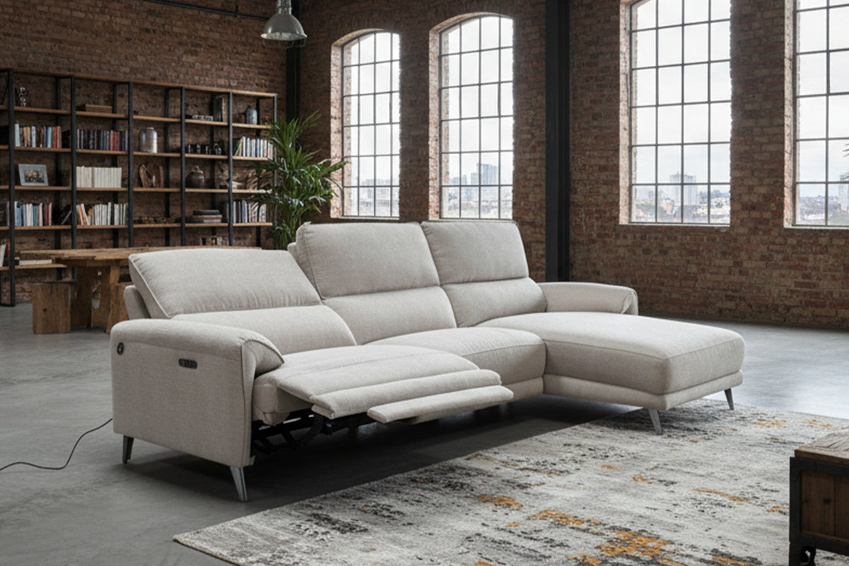 KAWOLA Sofa ADRIANA Ecksofa mit Relaxfunktion Stoff hellgrau