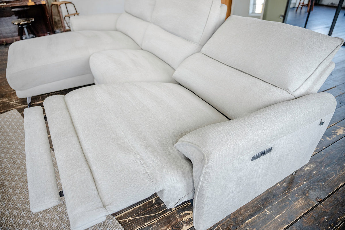 KAWOLA Sofa ADRIANA Ecksofa mit Relaxfunktion Stoff hellgrau