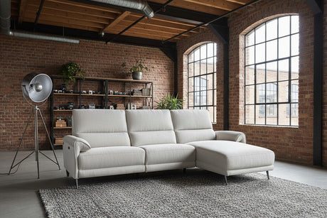 KAWOLA Sofa ADRIANA Ecksofa mit Relaxfunktion Stoff hellgrau, Rechts