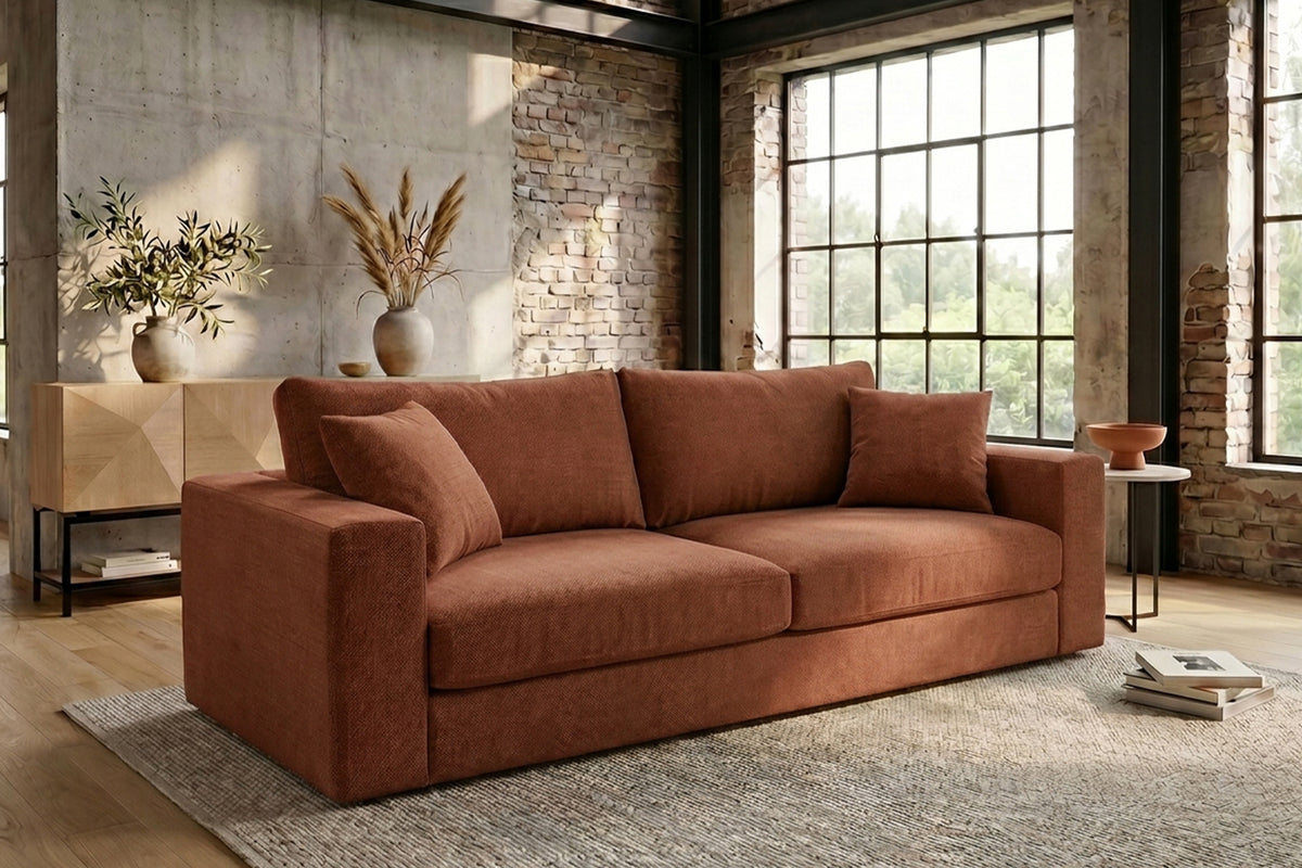 KAWOLA Sofa AMINA 3-Sitzer Stoff cognac