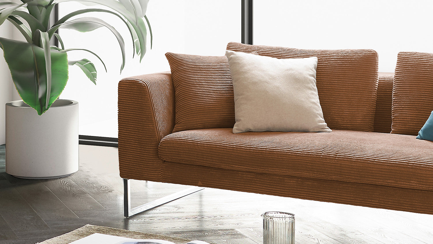 KAWOLA Sofa ARIAN 2, 5-Sitzer Metallkufe chrom Cord rost