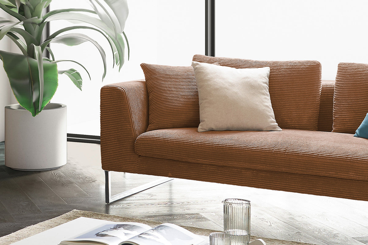 KAWOLA Sofa ARIAN 2, 5-Sitzer Metallkufe chrom Cord rost