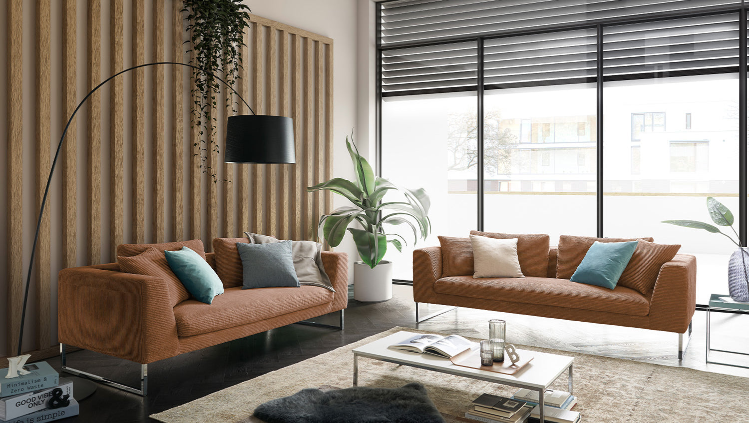 KAWOLA Sofa ARIAN 2, 5-Sitzer Metallkufe chrom Cord rost