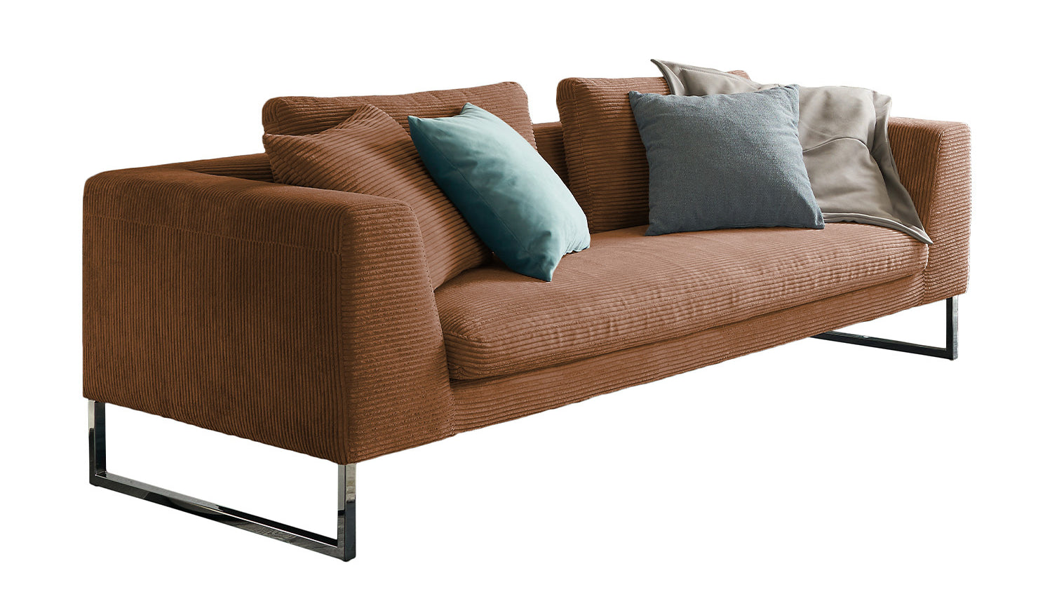 KAWOLA Sofa ARIAN 2, 5-Sitzer Metallkufe chrom Cord rost