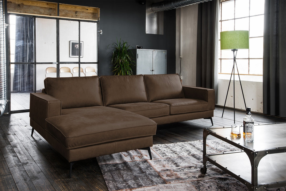 KAWOLA Sofa BLOOM Ecksofa Leder dunkelbraun, Links