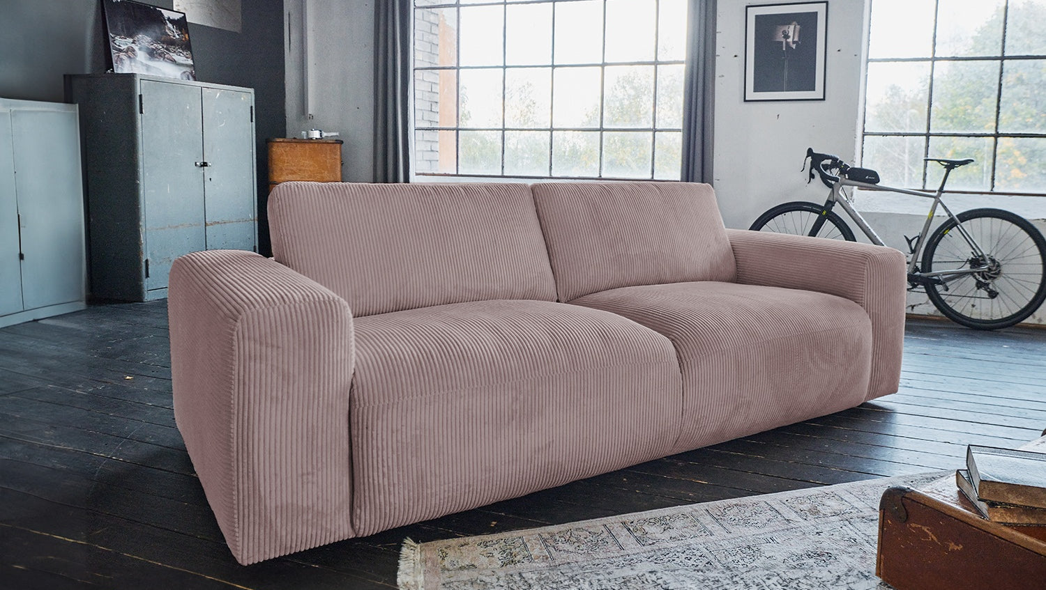 KAWOLA Sofa BODHI 3-Sitzer Cord rosa