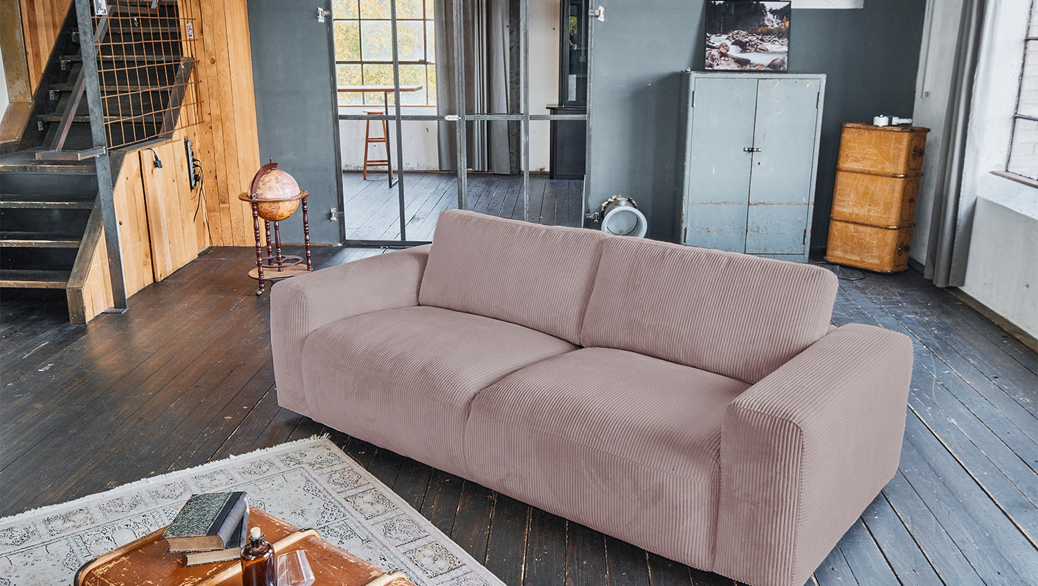 KAWOLA Sofa BODHI 3-Sitzer Cord rosa