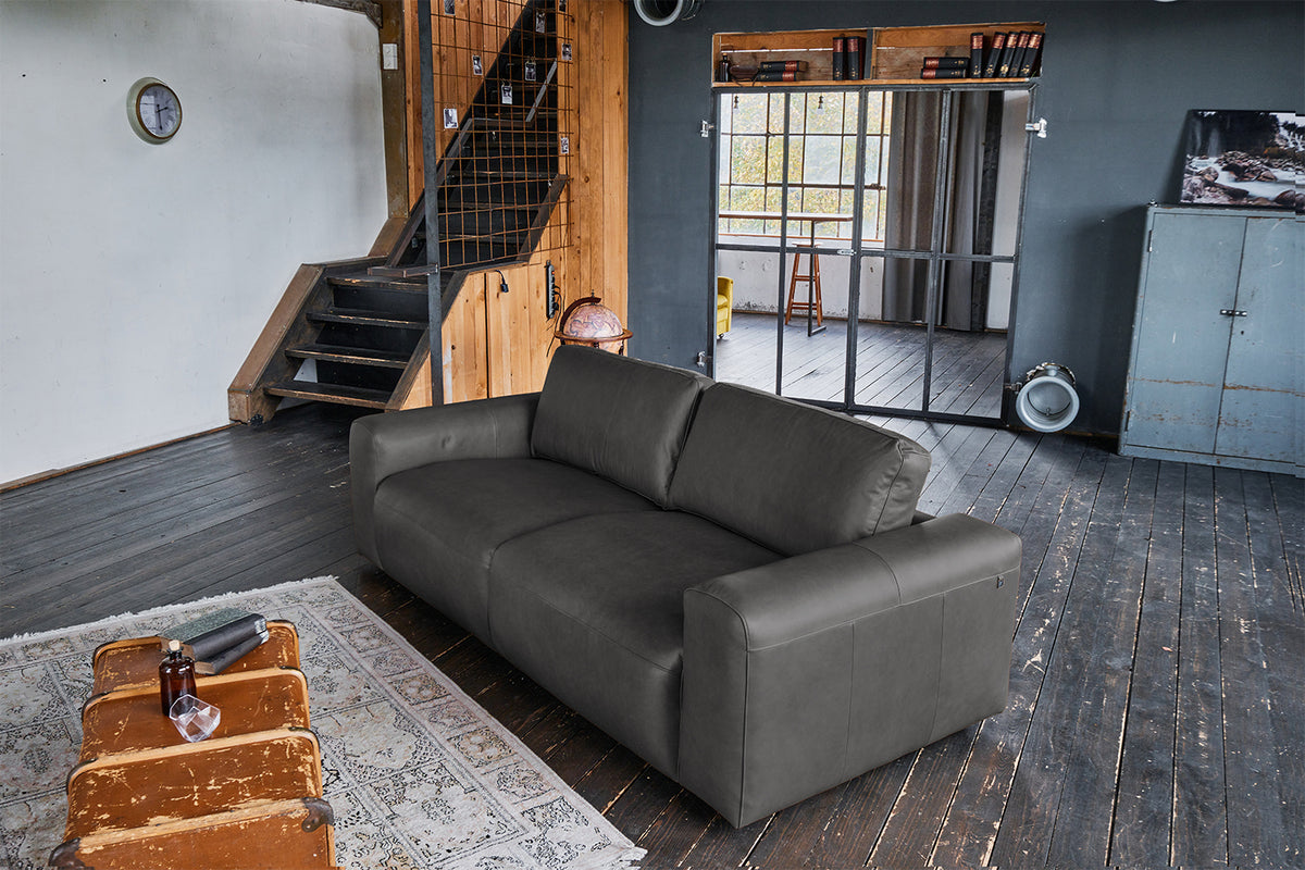 KAWOLA Sofa BODHI 3-Sitzer Leder schwarz