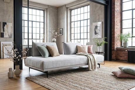 KAWOLA Sofa CANE Schlafsofa Daybed Stoff grau