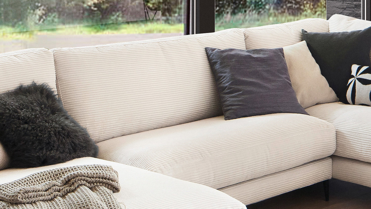 KAWOLA Sofa CARA Wohnlandschaft U-Form Cord cremeweiß