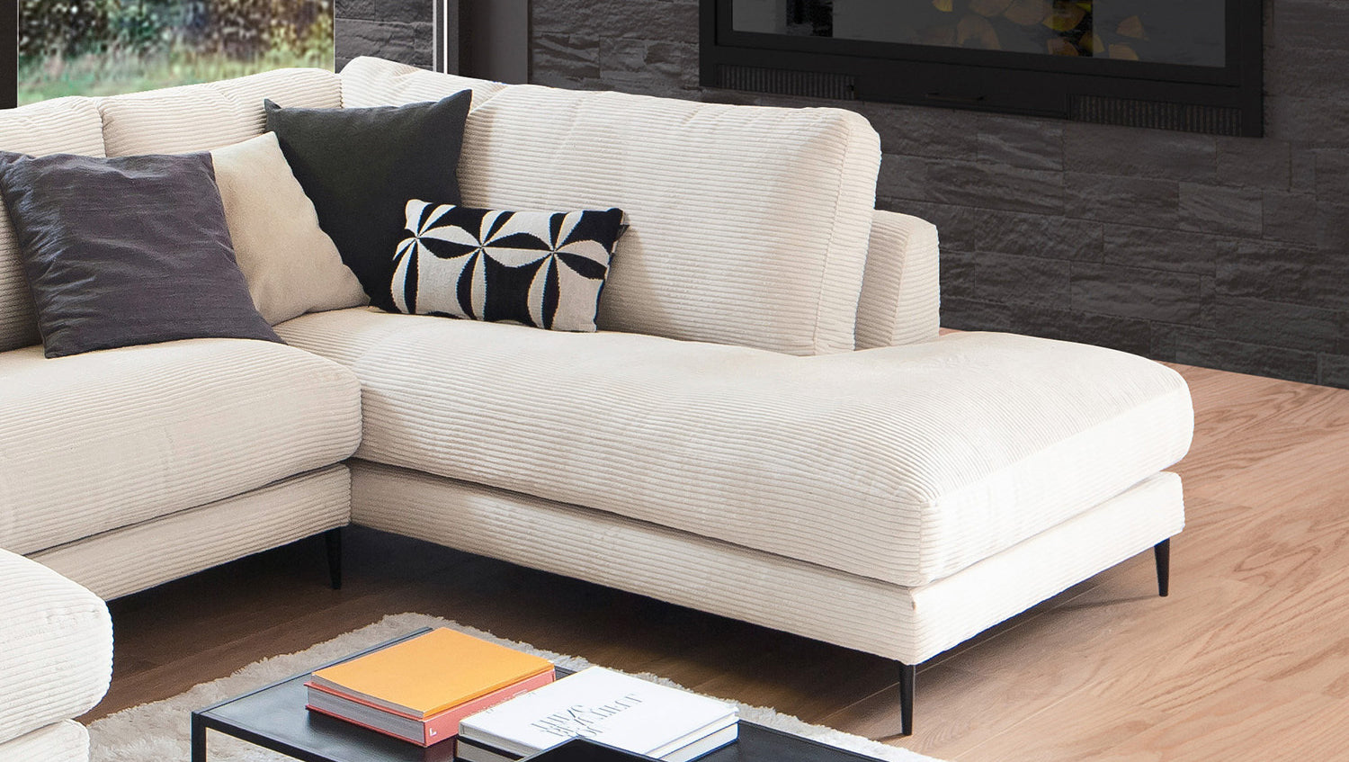 KAWOLA Sofa CARA Wohnlandschaft U-Form Cord cremeweiß