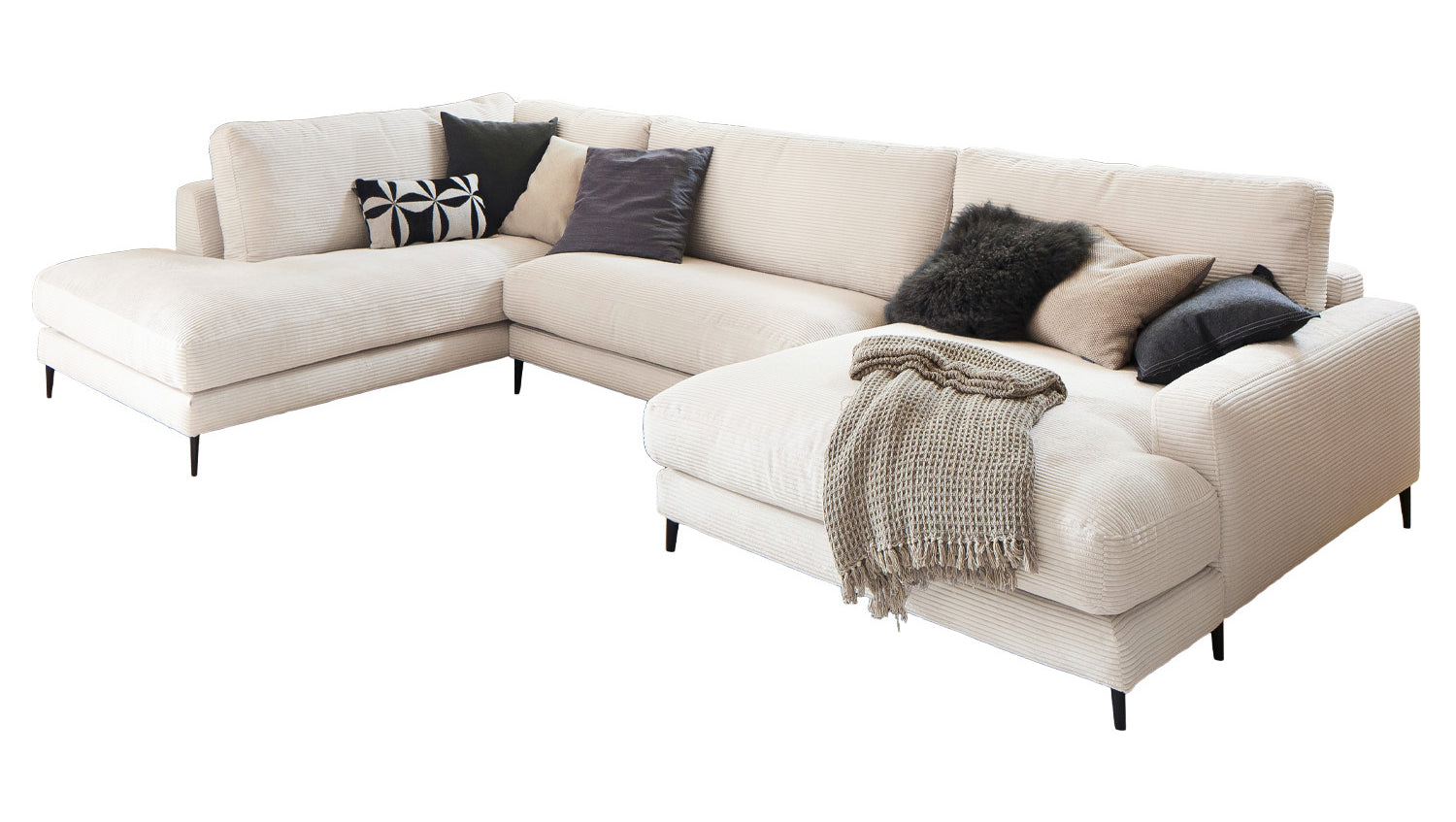KAWOLA Sofa CARA Wohnlandschaft U-Form Cord cremeweiß