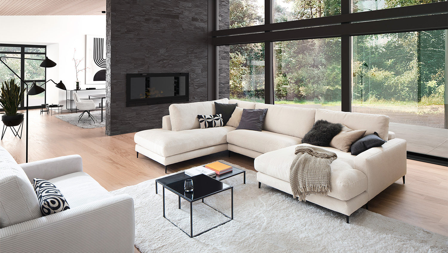 KAWOLA Sofa CARA Wohnlandschaft U-Form Cord cremeweiß, Rechts