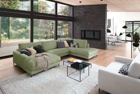 KAWOLA Sofa CARA Wohnlandschaft U-Form Cord olivgrün, Links