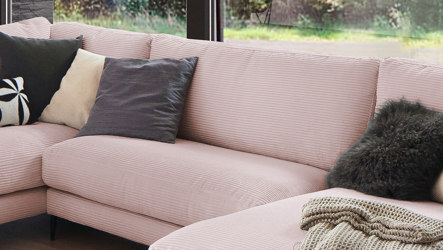 KAWOLA Sofa CARA Wohnlandschaft U-Form Cord rosa