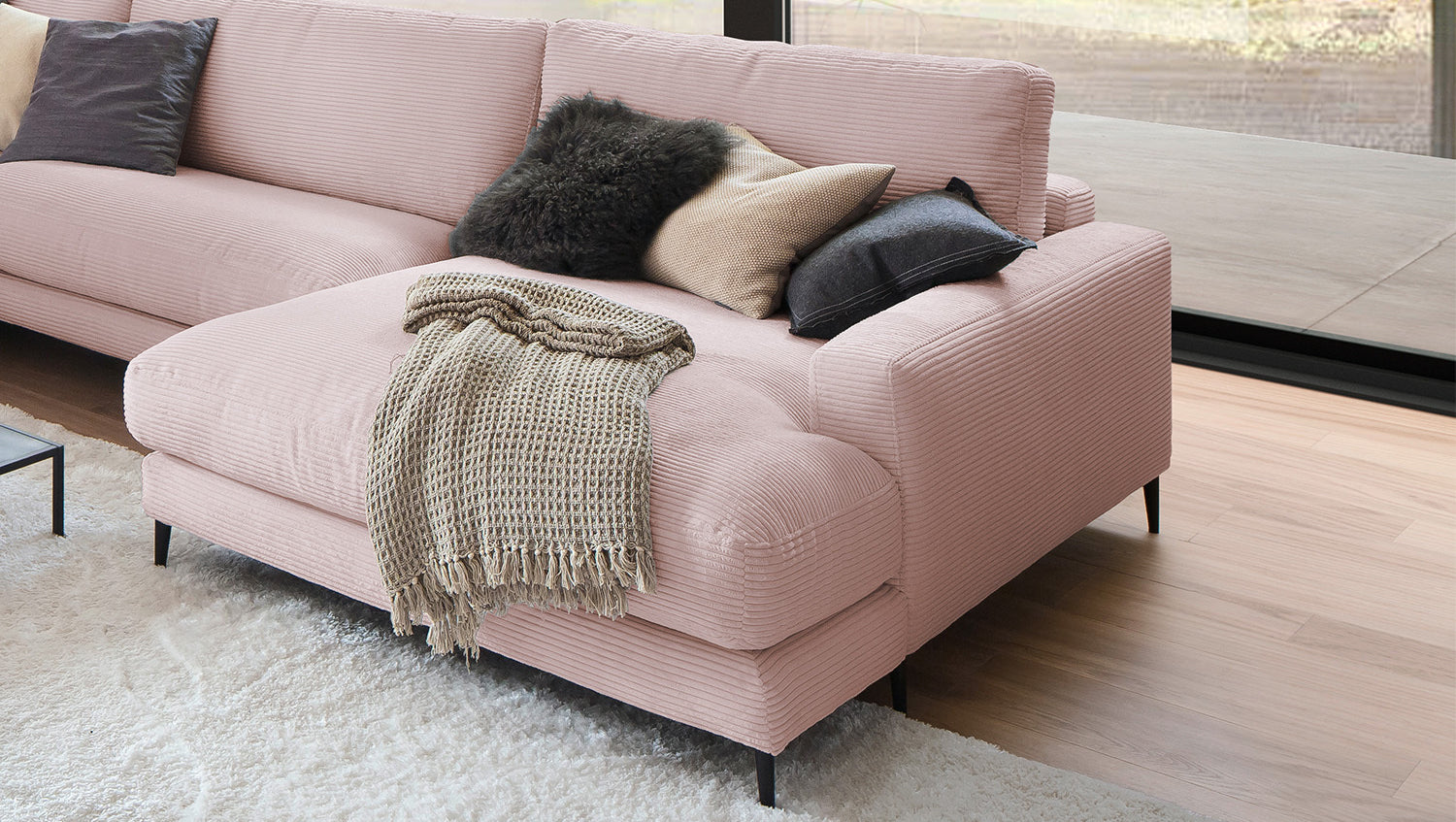 KAWOLA Sofa CARA Wohnlandschaft U-Form Cord rosa