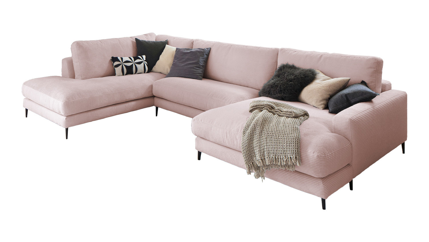 KAWOLA Sofa CARA Wohnlandschaft U-Form Cord rosa