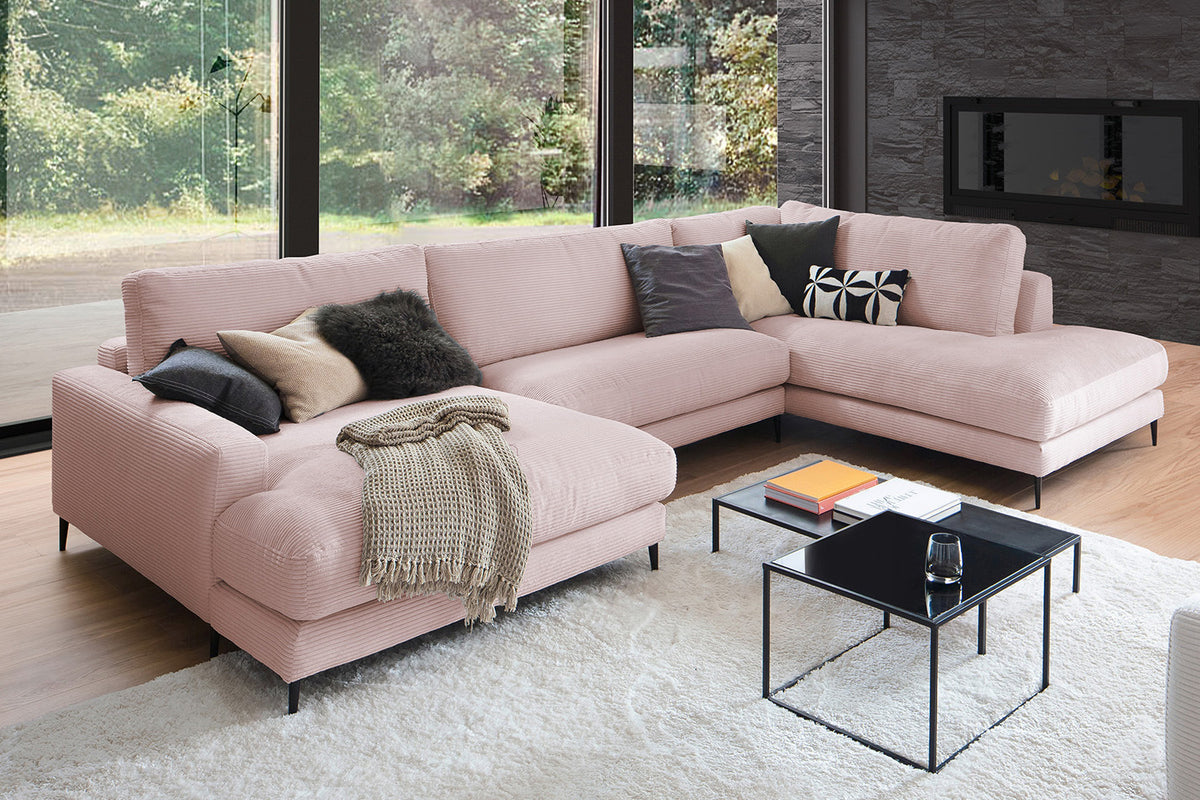 KAWOLA Sofa CARA Wohnlandschaft U-Form Cord rosa