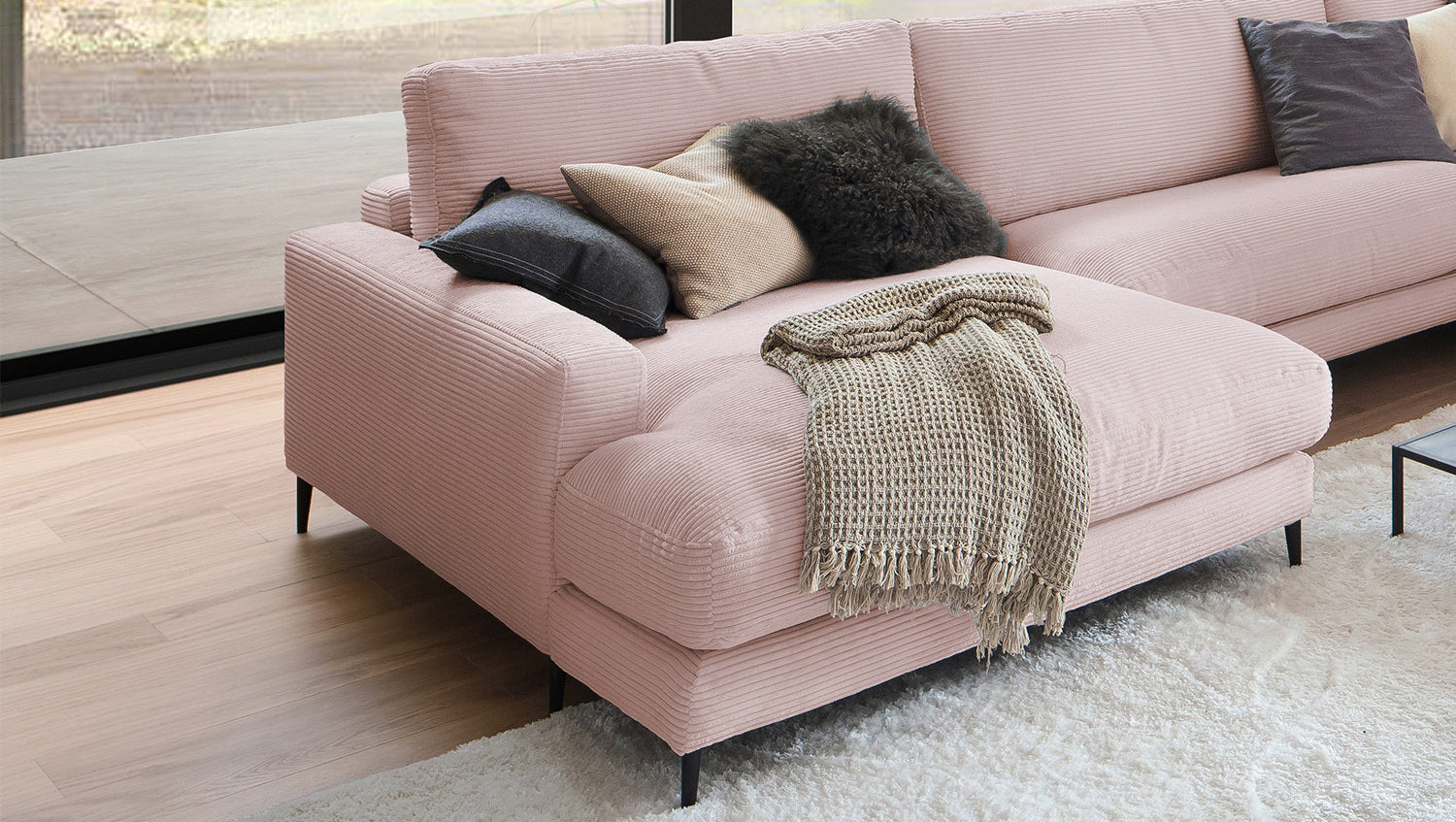KAWOLA Sofa CARA Wohnlandschaft U-Form Cord rosa