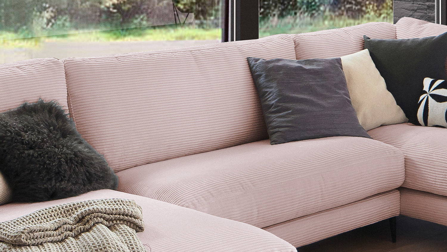 KAWOLA Sofa CARA Wohnlandschaft U-Form Cord rosa