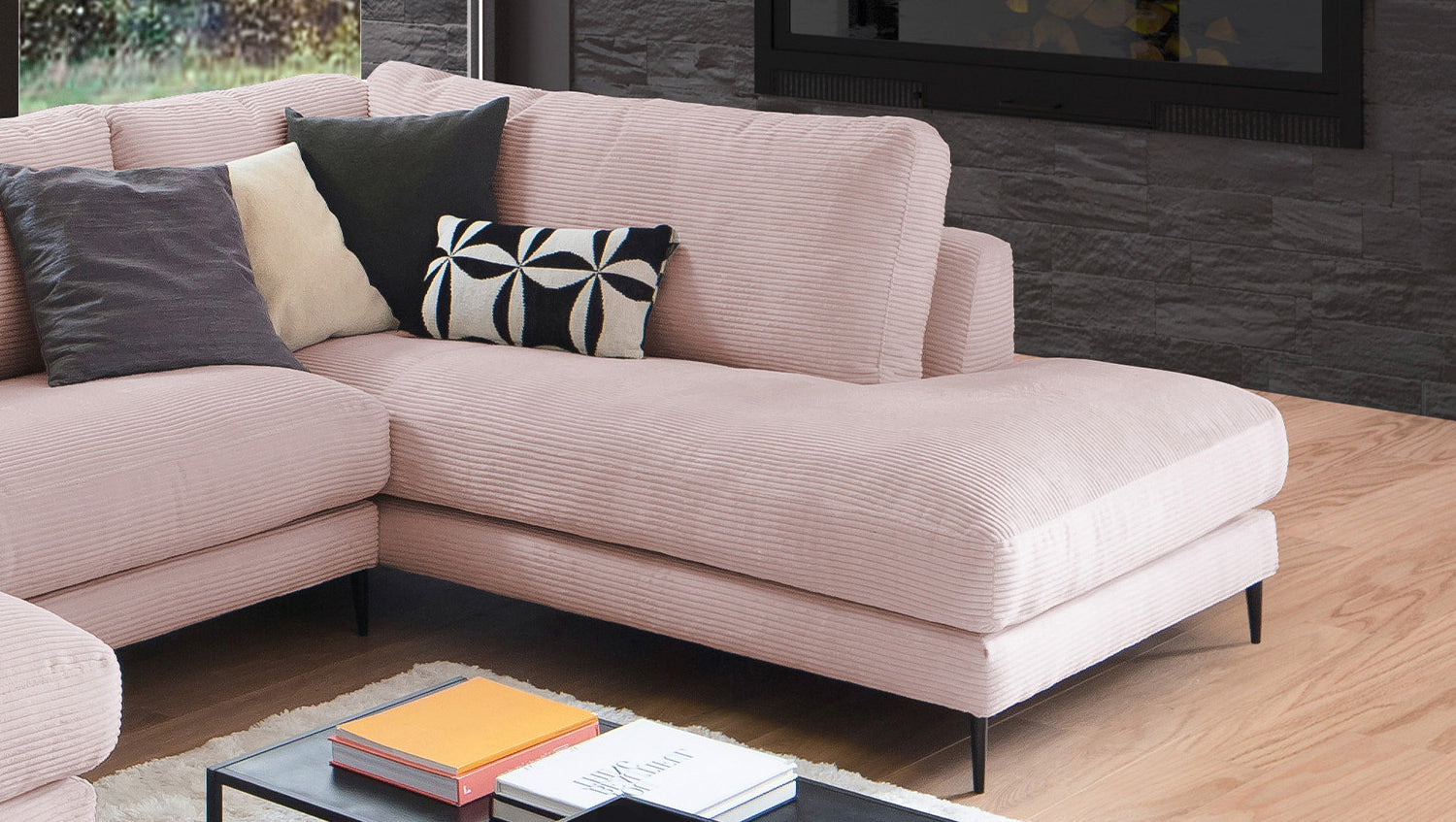 KAWOLA Sofa CARA Wohnlandschaft U-Form Cord rosa