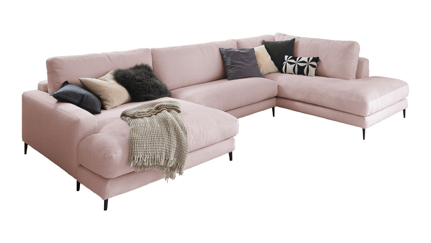 KAWOLA Sofa CARA Wohnlandschaft U-Form Cord rosa